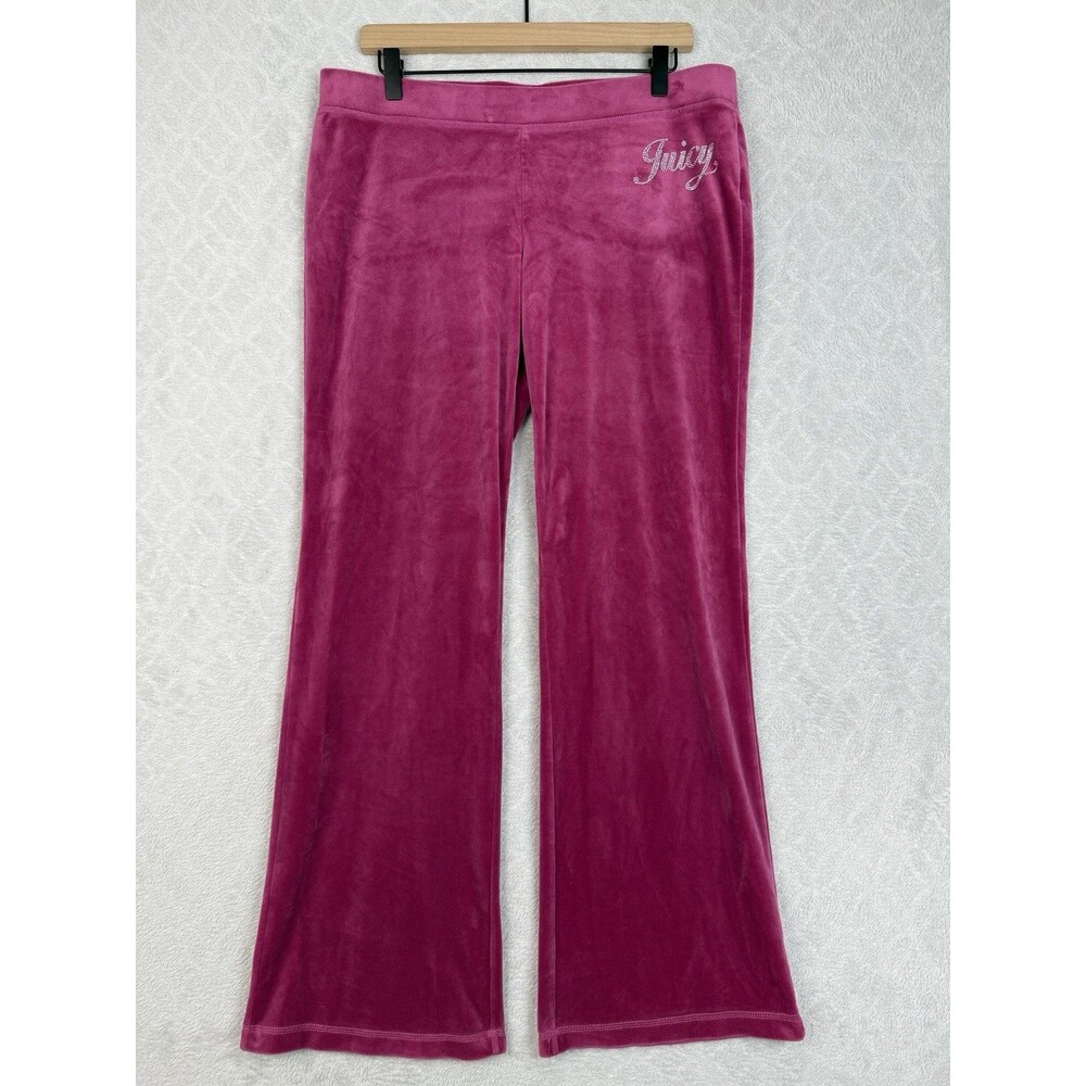 Juicy Couture Velour Track Pants Womens L Pink Rhinestone Mcbling Mallcore Y2K